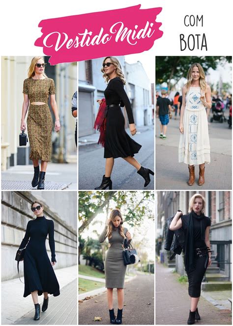 vestido midi com bota cano curto